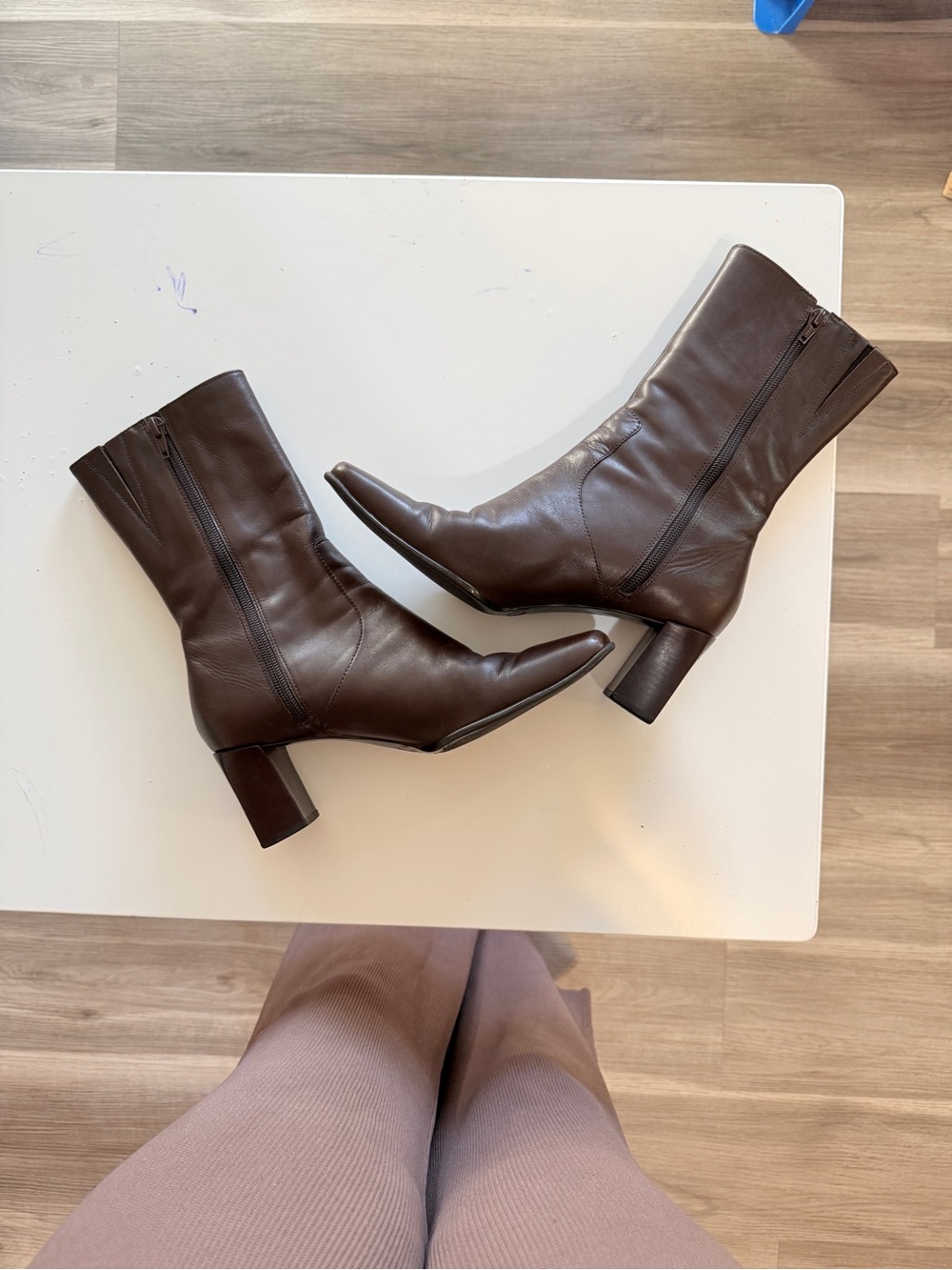 Michelle D yk2 Brown Leather Mid-Calf Heeled Boots
